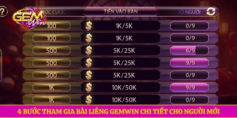 4 bước tham gia bài liêng GEMWIN chi tiết cho người mới
