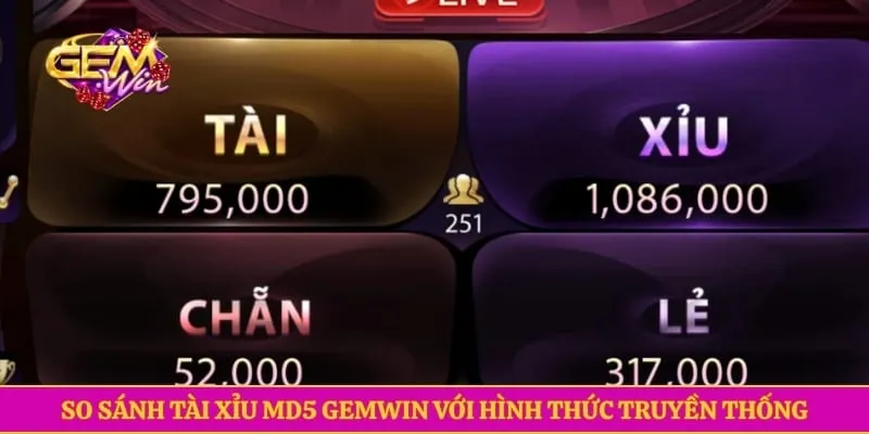 Tài Xỉu MD5 GEMWIN Với Quy Tắc Chơi Đơn Giản, Dễ Hiểu So sánh tài xỉu MD5 GEMWIN với hình thức truyền thống